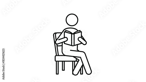 Person sitting on chair reading a book vector illustration