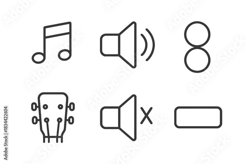 Harmonious Absence Icons. Line vector icons of harmonious absence allure: balanced blank notes, peaceful tone vacuums, gentle
