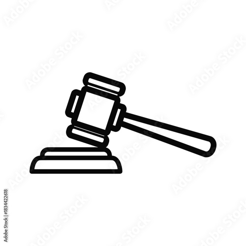Black outline gavel on white background legal symbol judge justice
