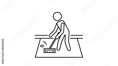 Person sweeping floor with broom icon cleaning