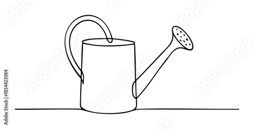A minimalist black line drawing of a watering can symbolizes gardening and nurturing plants. Ideal for nature and DIY projects.