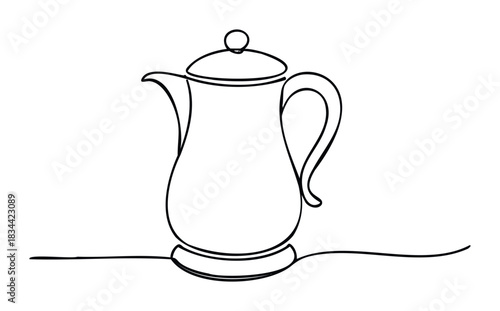 Minimalist line drawing of a teapot, ideal for concepts related to hot drinks, beverages, and kitchen accessories.