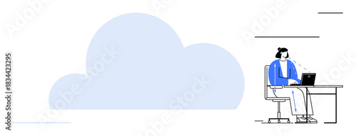 Cloud computing concept. Cloud computing ed by a cloud and individual with laptop exploring digital solutions. Cloud services enable secure storage, collaboration, and innovation. For IT, technology