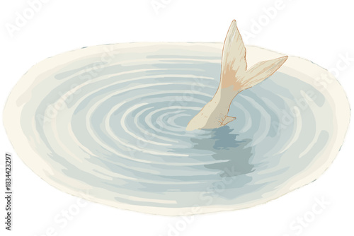 Koi Ripple Elegance. a circular ripple pattern emanating softly from a single koi fin touching the surface, azure and beige