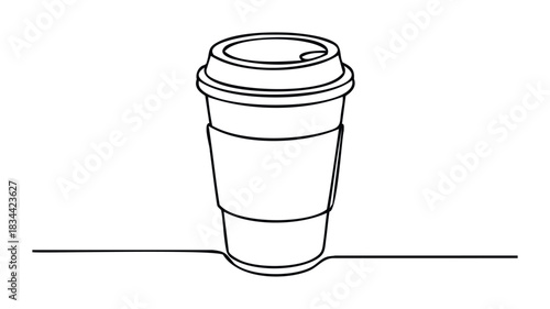 Line art of a coffee cup on a horizontal line, suitable for representing coffee shops, breakfast, and casual drinks.