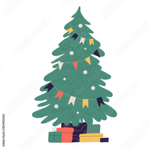 Christmas tree and gifts illustration