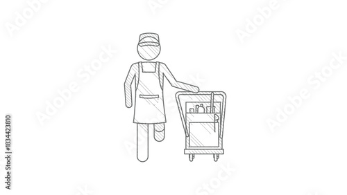 Sketch of a person with a cleaning cart housekeeping