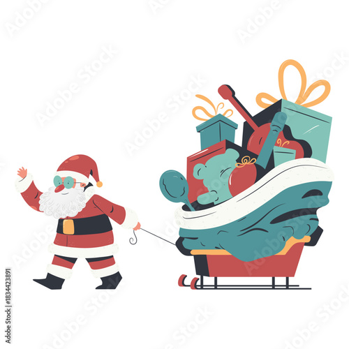 Gift sleigh santa claus illustration