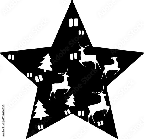 Christmas Star Ornament with Deer and Trees Festive Holiday Decoration