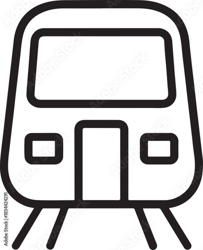 Isolated minimal metro train icon, modern subway train black vector, rounded body metro silhouette, clean soft outline style, simple transport symbol, smooth ui friendly illustration