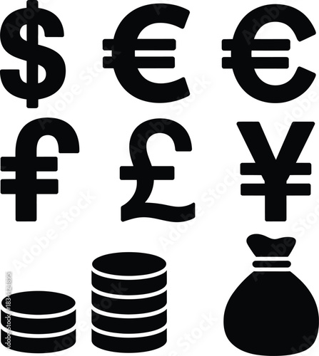 Global currency symbols and money icons