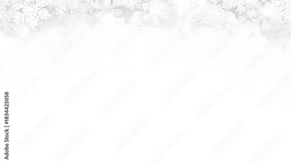 Fototapeta premium White winter background featuring a delicate top border of soft, crystalline frost and intricate snowflake patterns, creating a festive cold weather visual effect