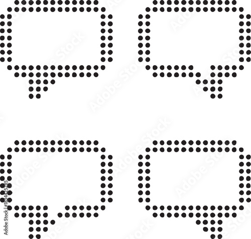 Isolated chat bubble icon set, four dot style message silhouette, minimal dotted communication symbol, equal dot spacing, modern simple black vector design for buyers
