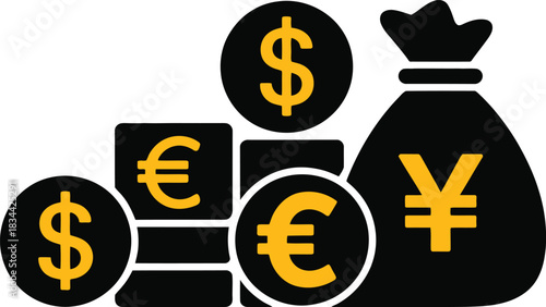 Global currency symbols representing financial growth and wealth