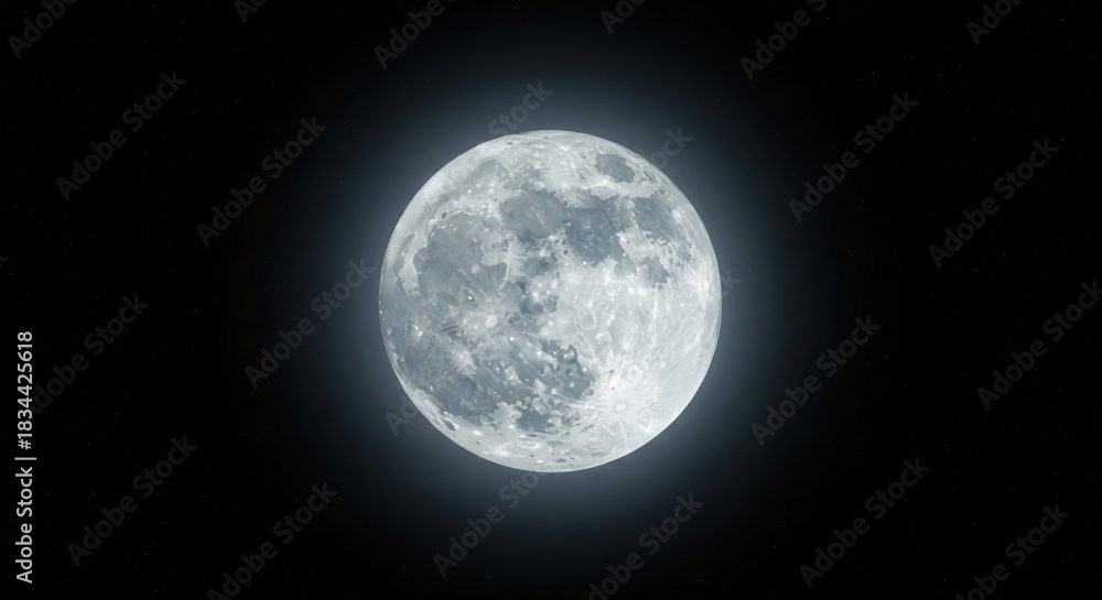 Fototapeta premium Minimal Full Moon Dark Space Background.