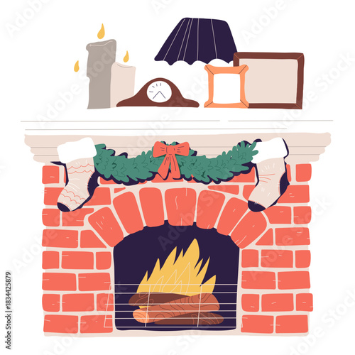 Wood stove christmas decoration illustration