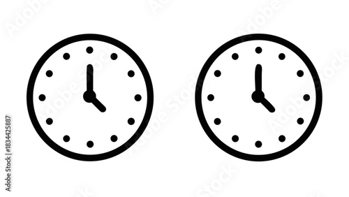 Two Simple Clock Icons Showing Different Times, Perfect for Time Management Concepts