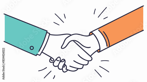 Vector illustration illustration of two business people shaking hands firmly, symbolizing agreement and partnership