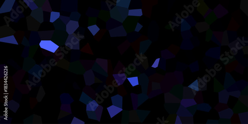Abstract Dark Geometric Mosaic with Glowing Blue and Purple Crystal Shards on Black Background vector