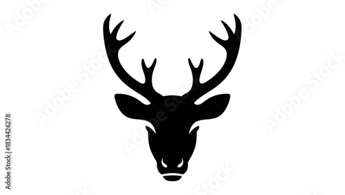 Black deer stag head silhouette with antlers, isolated on a clean white. isolated on white background, Vector