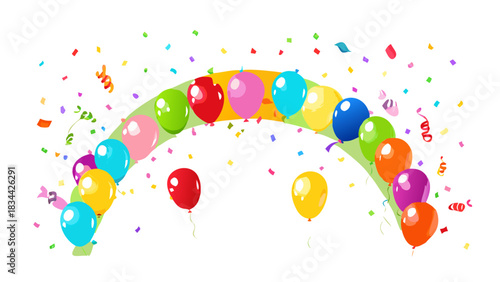 Colorful Archway Decorated with Balloons and Confetti for Celebrations and Parties