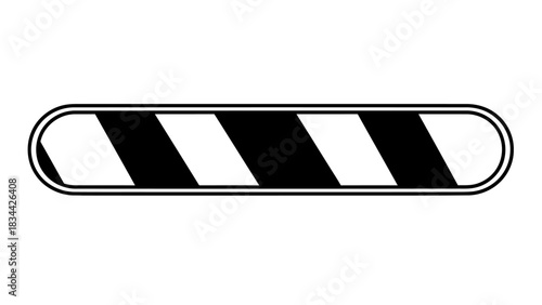Horizontal rounded black and white diagonal striped caution and warning barrier bar isolated on white background, Vector