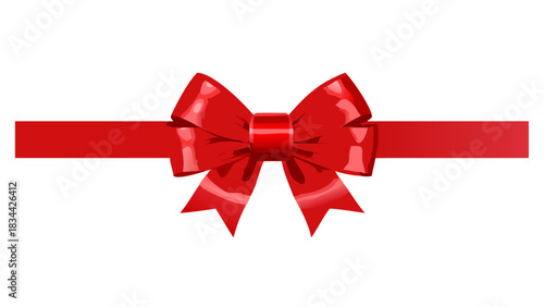 A beautiful red ribbon tied in a bow, perfect for gift wrapping, celebrations, and holiday decorations, adding a festive touch to any occasion