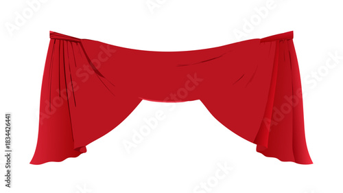 Elegant red fabric curtain or valance hanging gracefully in a swag shape, a realistic 3D illustration isolated on a clean white background for design