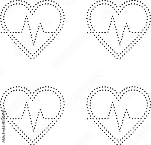 Isolated digital health pulse icon set, four dot style pulse silhouette, minimal dotted medical symbol, equal dot spacing, modern simple black vector design for buyers