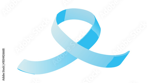 Light blue awareness ribbon concept for prostate cancer and men's health support, a symbolic emblem for solidarity and hope isolated on a white background