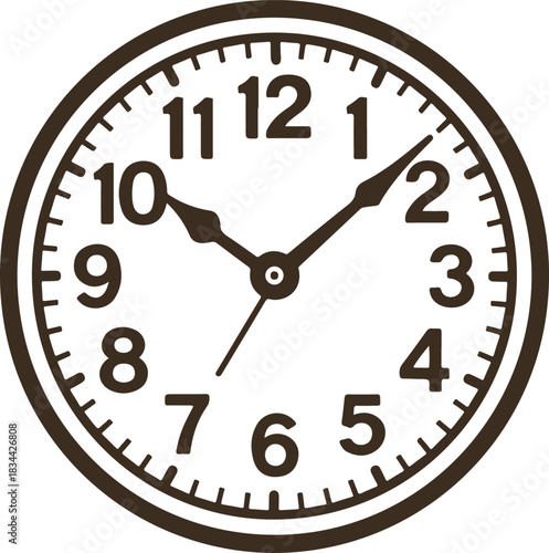 Isolated retro analog clock icon, vintage outline round clock silhouette, classic arabic time icon, smooth ticks and hands, modern simple black vector design for buyers