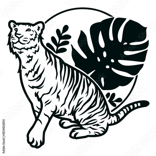 Tiger looking up plants stroke