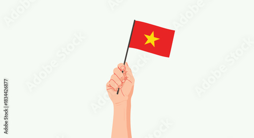 Holding the national flag of Vietnam, this illustration captures a moment of patriotism and national pride against a simple background.