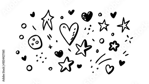 Hand-Drawn Stars, Hearts, and Dots Sketchy Doodle Elements