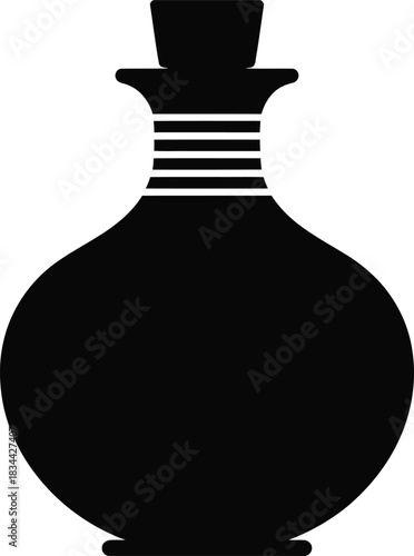 Black silhouette of a decorative bottle with stopper on white