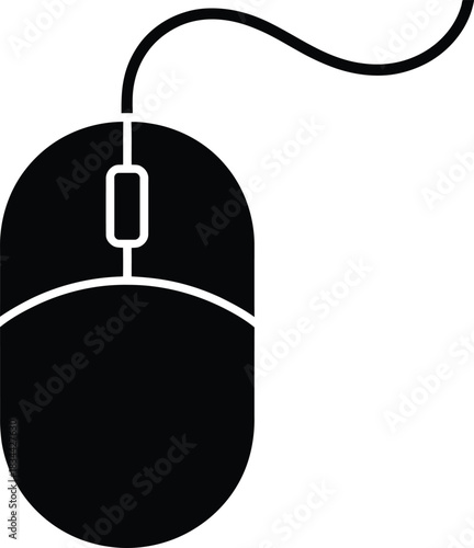 Computer mouse icon with cable, a standard pointing device for pc navigation.