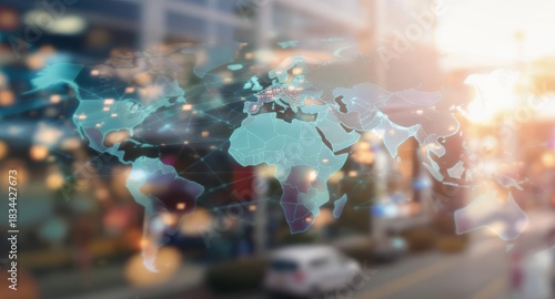 Globalization concept displaying world map global network connecting cities