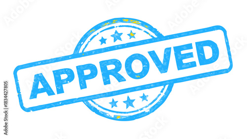 Blue Approved Stamp with Stars and Text - Graphic Illustration