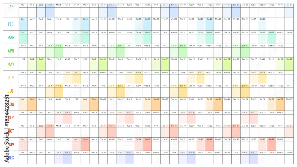 Fototapeta premium Year 2026 Annual Calendar Grid