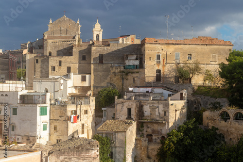 Gravina in Puglia, Italy, a foreshortening of the historic centre at sunset