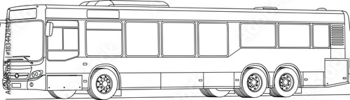 Modern Urban City Bus Blueprint Outline Drawing Vector Illustration of Public Transport Vehicle for Transit and Commuting Passenger Service Detailed Side View Isolated on White