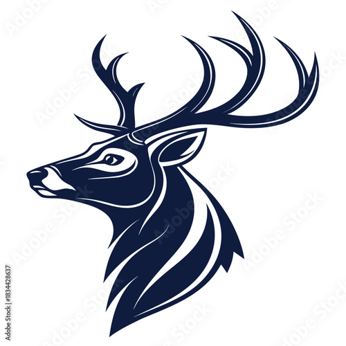 Vector illustration stylized illustration of a majestic stag head and large antlers in dark blue