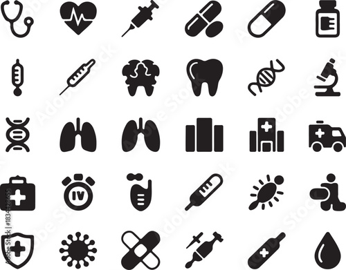 Medical Icons Set Solid Style With White Background illustration