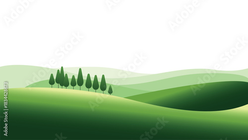 illustration of Serene Gradient Hills with Cypress Trees