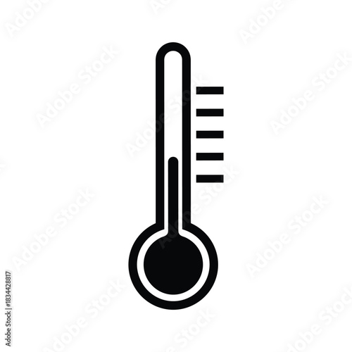 Black thermometer icon with horizontal lines on white background temperature measurement