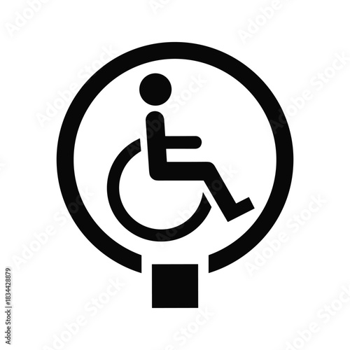 Black wheelchair accessibility symbol on white background icon handicap