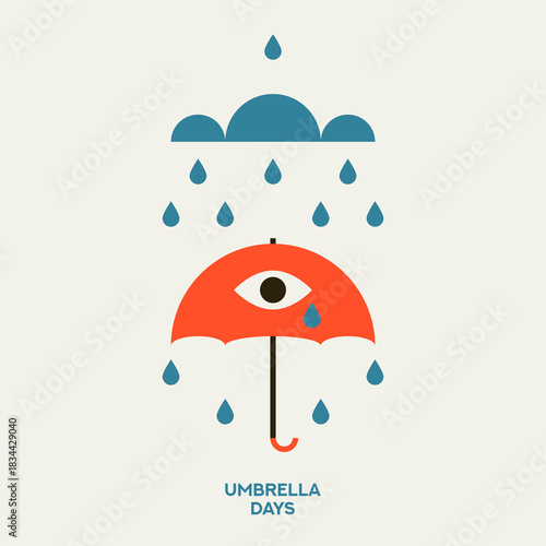 Umbrella flat vector illustration with raindrops. Rainy Weather. Nature. Seasons.	