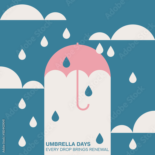 Umbrella flat vector illustration with raindrops. Rainy Weather. Nature. Seasons.	