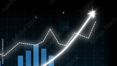 Business growth concept in allusive graph chart showing marketing sales profit increasing to future target . Excellent financial status of corporate business rise up . Finance and money 3D rendering .