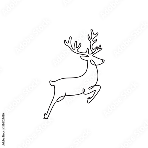 Continuous Line Drawing of Leaping Deer or Reindeer